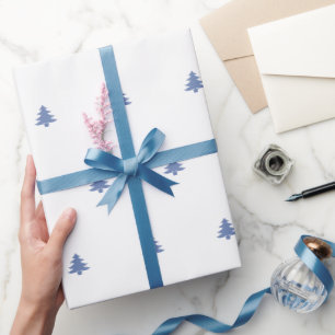 Papel De Presente Padrão Icônico da Árvore de Natal Azul e Branco