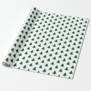 Papel De Presente Padrão Icônico da Árvore de Natal Verde/Branco