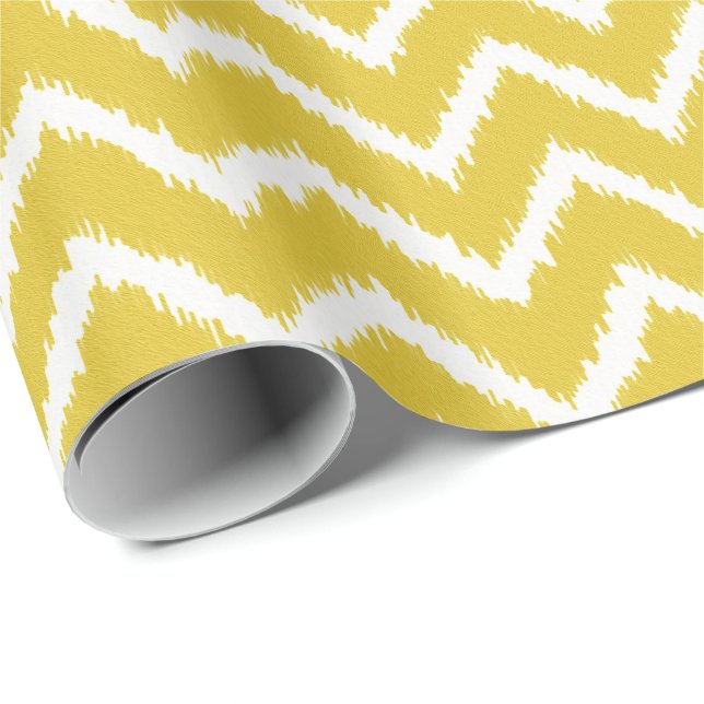 Papel De Presente Padrão Ikat Chevron - Amarelo e branco de mostarda (Ponta do rolo)