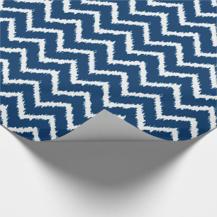 Papel De Presente Padrão Ikat Chevron - Marinho azul e branco