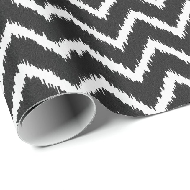Papel De Presente Padrão Ikat Chevron - Preto e branco (Ponta do rolo)