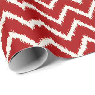 Papel De Presente Padrão Ikat Chevron - Vermelho profundo e branco