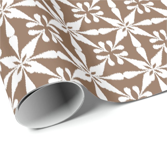 Papel De Presente Padrão Ikat Star - Taupe Tan e Branco (Ponta do rolo)
