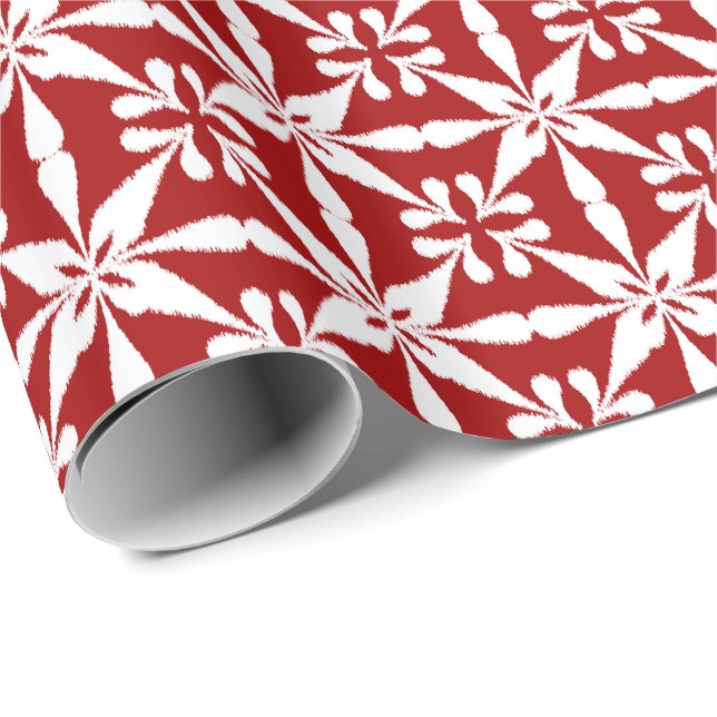 Papel De Presente Padrão Ikat Star - Vermelho Escuro e Branco (Ponta do rolo)