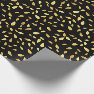 Papel De Presente Padrão Ilustrado de Folhas Negras e Douradas Moder