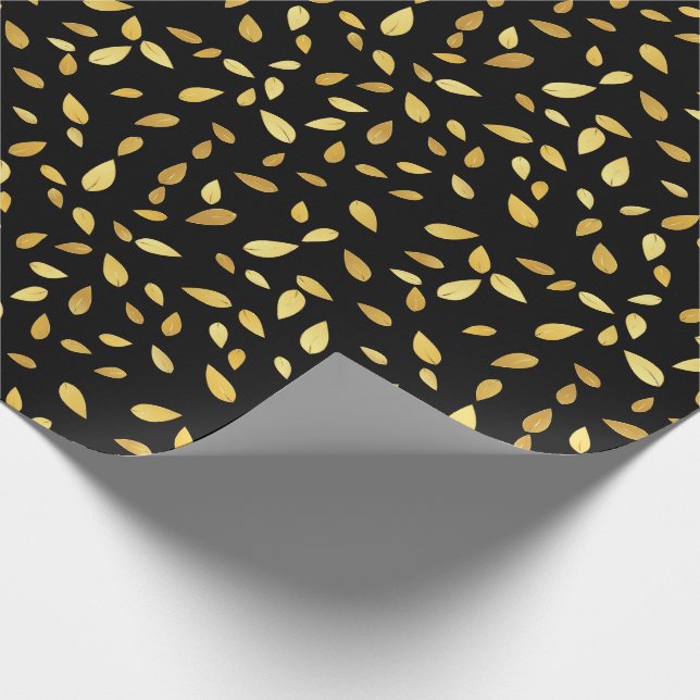 Papel De Presente Padrão Ilustrado de Folhas Negras e Douradas Moder (Ponta)