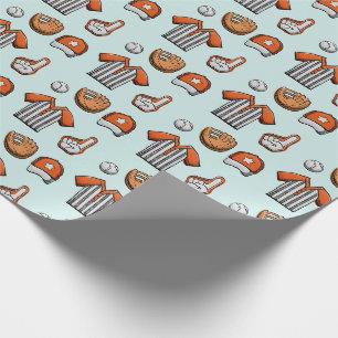 Papel De Presente Padrão Ilustrado do Equipamento de Baseball