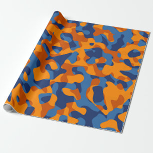 Papel De Presente Padrão Impressão de Camuflagem Laranja Azul
