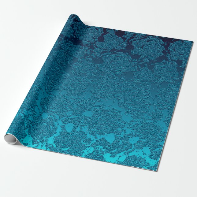 Papel De Presente Padrão Impressão de Suculência Floral Azul Metálic (Desenrolado)