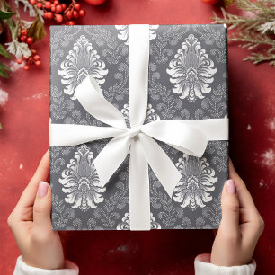 Papel De Presente Padrão inferior da Cinza Sliver Floral Damasco Saq