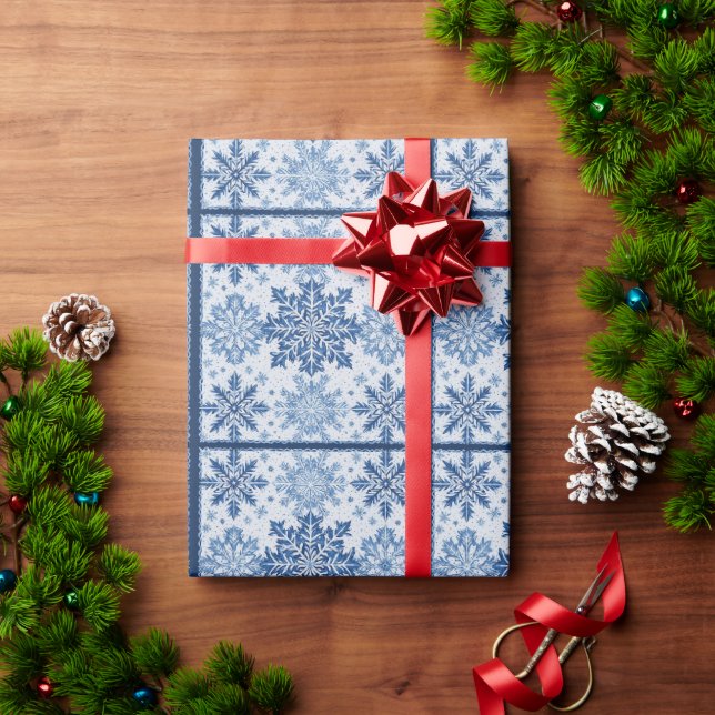 Papel De Presente Padrão Intrincado de Floco de Neve (Presente de Natal)