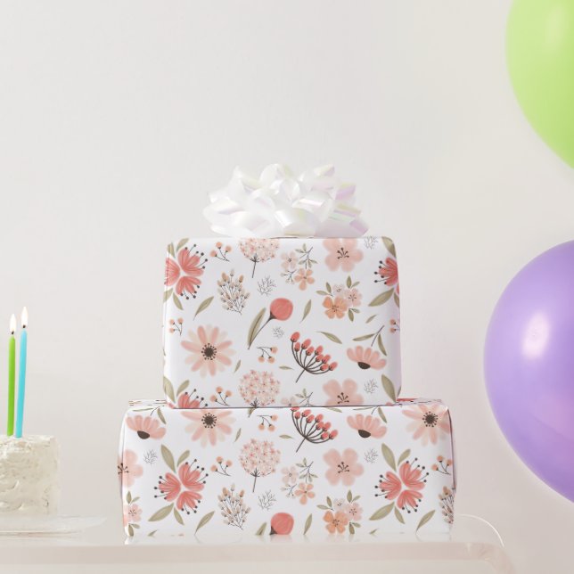 Papel De Presente Padrão Invisível da Flor de Água Rosa (Presentes para festas)