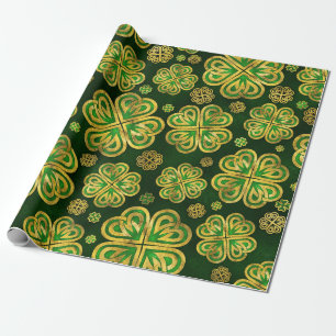 Papel De Presente Padrão Irlandês de Shamrock de Quatro Folhas de 