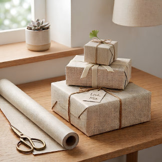 Papel De Presente Padrão Japandi de Linho Falso Creme Natural
