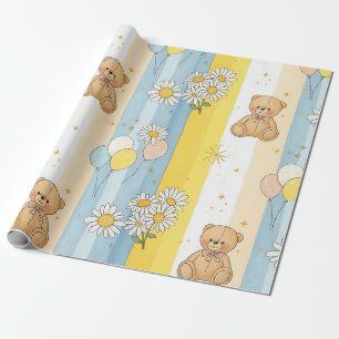 Papel De Presente Padrão Jardim de Margaridas do Ursinho (13)
