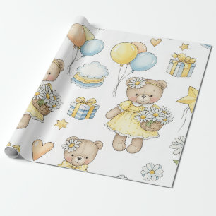 Papel De Presente Padrão Jardim de Margaridas do Ursinho (16)