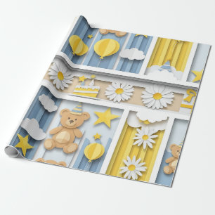 Papel De Presente Padrão Jardim de Margaridas do Ursinho (18)