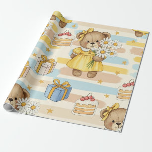 Papel De Presente Padrão Jardim de Margaridas do Ursinho (5)
