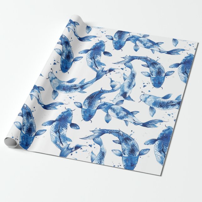 Papel De Presente Padrão Koi indigo shibori (Desenrolado)