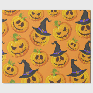 Papel De Presente Padrão Laranja De Chapéu De Bruxa De Feiticeira 
