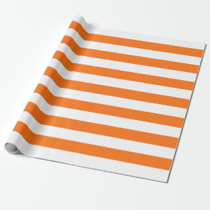 Papel De Presente Padrão Laranja e Branco Listrado Largo de Hallowee