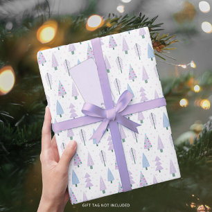 Papel De Presente Padrão Lavanda Azul das Árvores de Natal Modernas