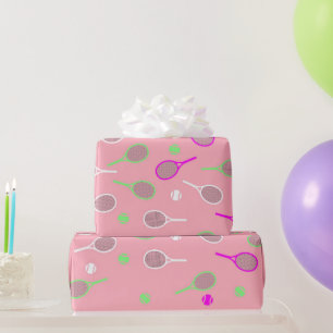 Papel De Presente Padrão legal de raquetas retrorTênis cor-de-rosa d