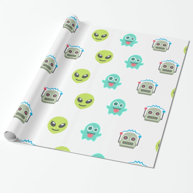 Papel De Presente Padrão legal do rosto do robô fantasma da Alieníge (Desenrolado)