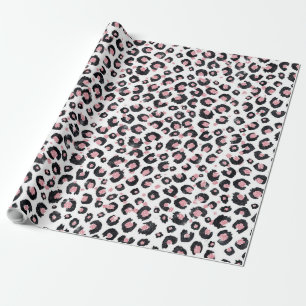 Papel De Presente Padrão-Leopardo Negro-Dourado Elegante Rosa