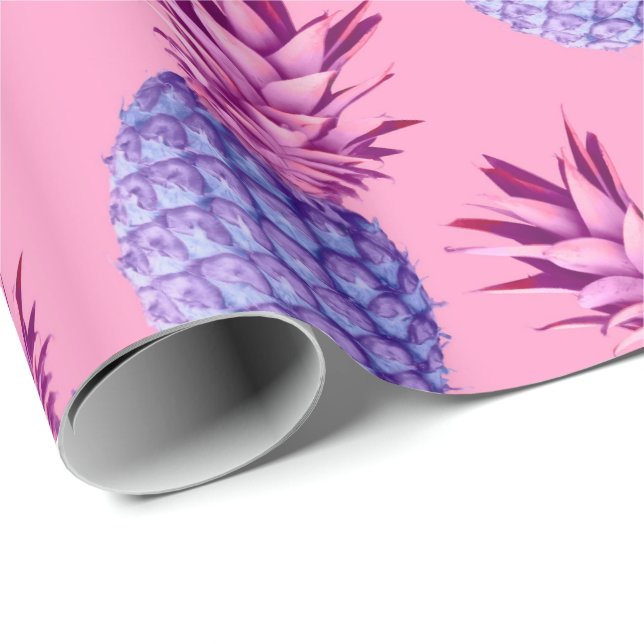 Papel De Presente Padrão Lilac e Pineanases Rosa (Ponta do rolo)