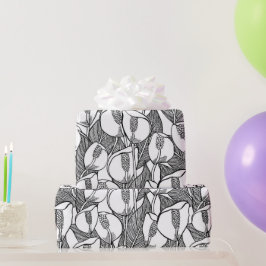 Papel De Presente Padrão Lily De Paz Negra E Branca