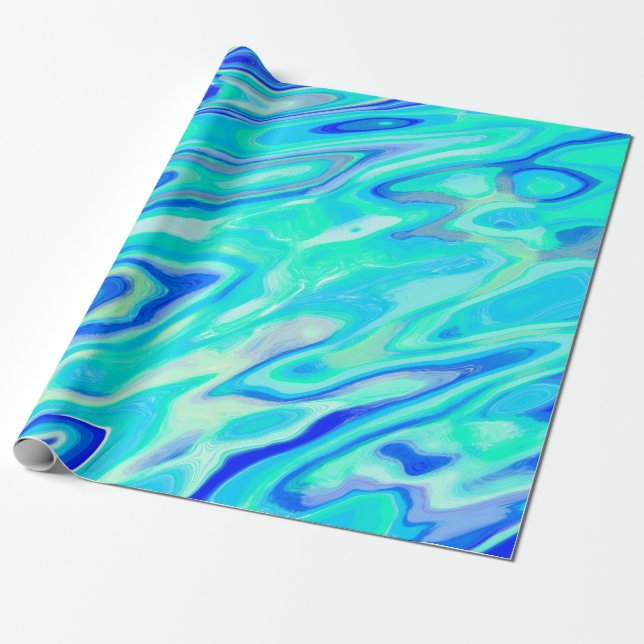 Papel De Presente Padrão Líquido de Abstrato de Textura Azul Aqua (Desenrolado)