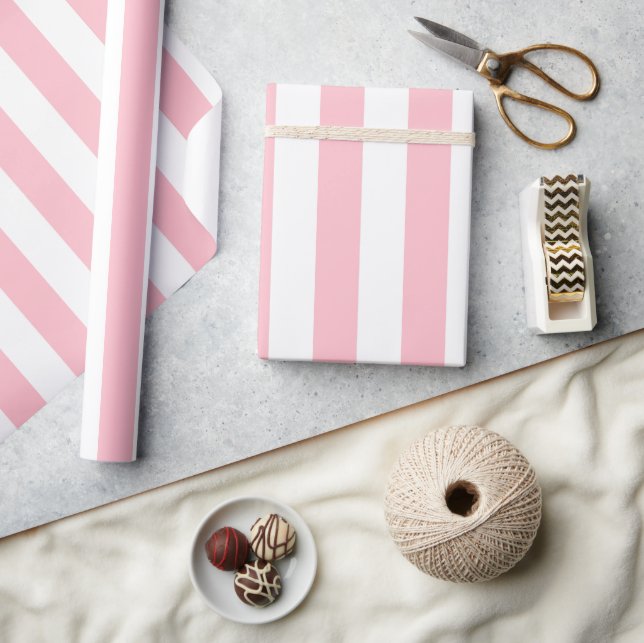 Papel De Presente Padrão Listrado Branco Rosa Claro Elegante (Artesanato)
