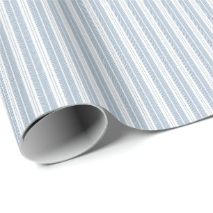Papel De Presente Padrão Listrado de Xadrez Azul Suave com Samambaia