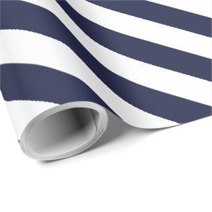 Papel De Presente Padrão Listrado Elegante Azul Marinho e Branco