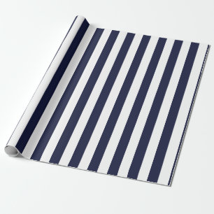 Papel De Presente Padrão Listrado Elegante Azul Marinho e Branco