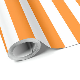 Papel De Presente Padrão Listrado Elegante Laranja Brilhante e Branc