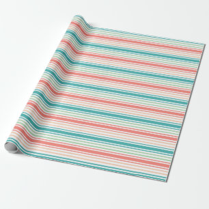 Papel De Presente Padrão Listrado Elegante: Turquesa, Coral e Branco