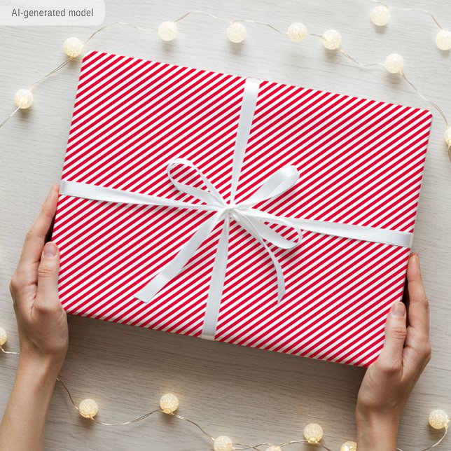 Papel De Presente Padrão Listrado Fino e Elegante Vermelho e Branco (Criador carregado)