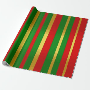 Papel De Presente Padrão Listrado Vermelho, Verde e Dourado Festivo