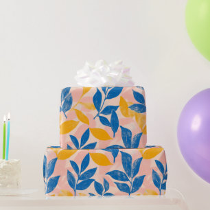 Papel De Presente Padrão litográfico azul-escuro e amarelo-folha