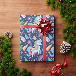 PAPEL DE PRESENTE PADRÃO MÁGICO DE UNICÓRNIOS PARA CRIANÇAS