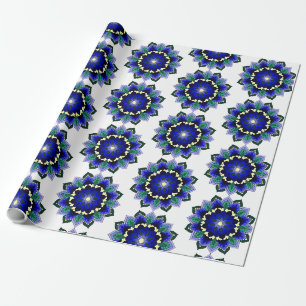 Papel De Presente Padrão Mandala 02 em azul escuro