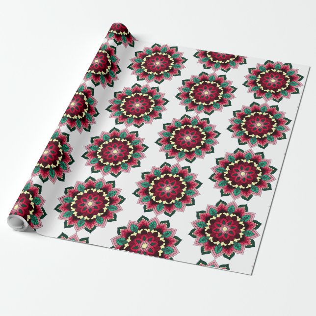 Papel De Presente Padrão Mandala 02 em rosa profundo (Desenrolado)