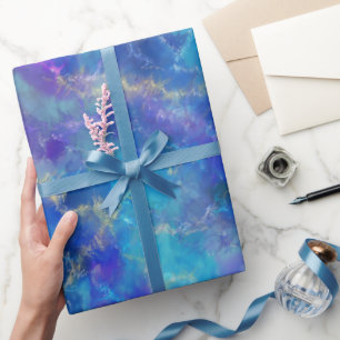 Papel De Presente Padrão Marble Azul, Roxo e Dourado Elegante