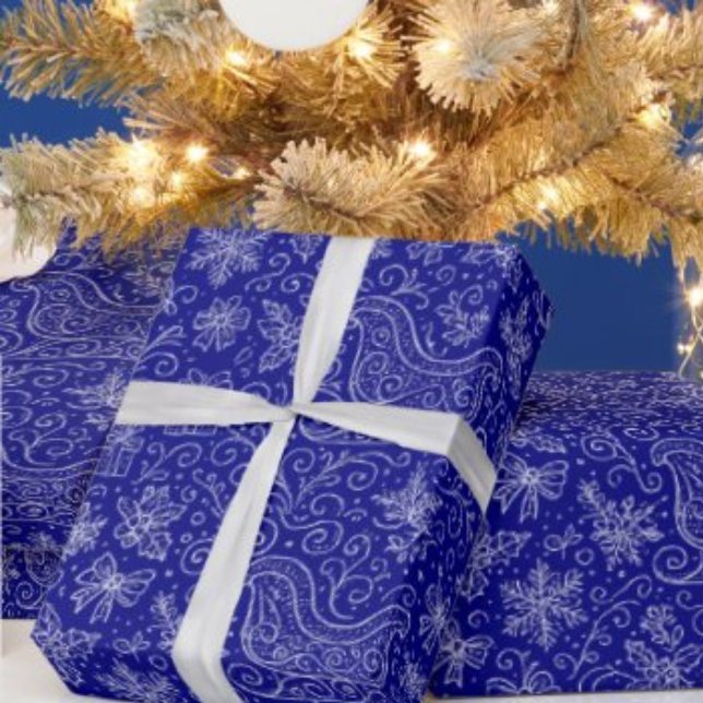 Papel De Presente Padrão marinho de doodle azul no Natal (Criador carregado)