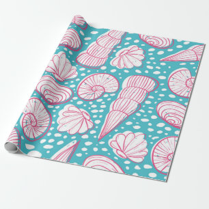 Papel De Presente Padrão marinho sem costura com conchas diferentes