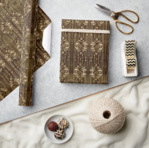 Papel De Presente Padrão Marrom Dourado Decorativo Elegante