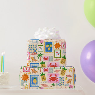 Papel De Presente Padrão Mediterrâneo de Verão da Costa Amalfitana 
