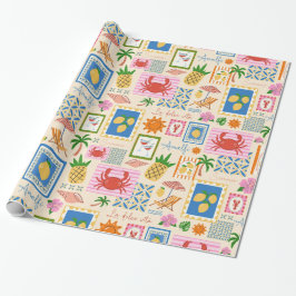 Papel De Presente Padrão Mediterrâneo de Verão da Costa Amalfitana 